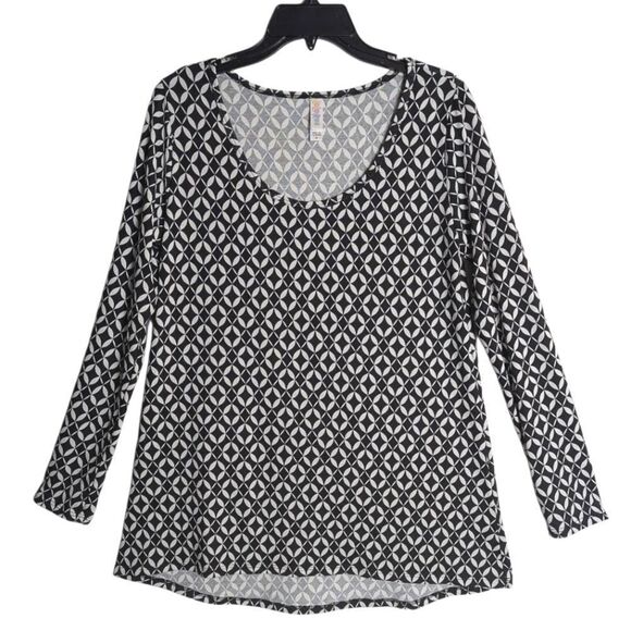 LuLaRoe Lynnae Black & White Geometric Graphic Long Sleeve Swing Tunic Top M - Picture 1 of 4